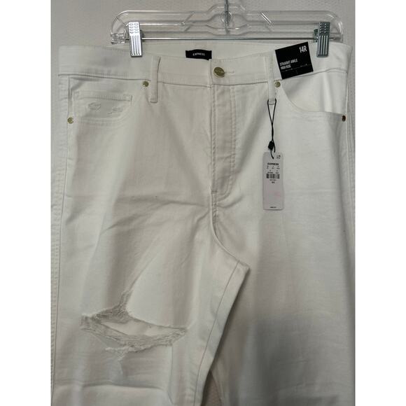 Express Women's White Distressed High Rise Straight Ankle Jeans Size 14 - Picture 2 of 9